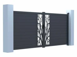 EXPERTLAND Puerta corredera eléctrica de aluminio semi transparente motivos L400xH179 cm antracita LABRIT II