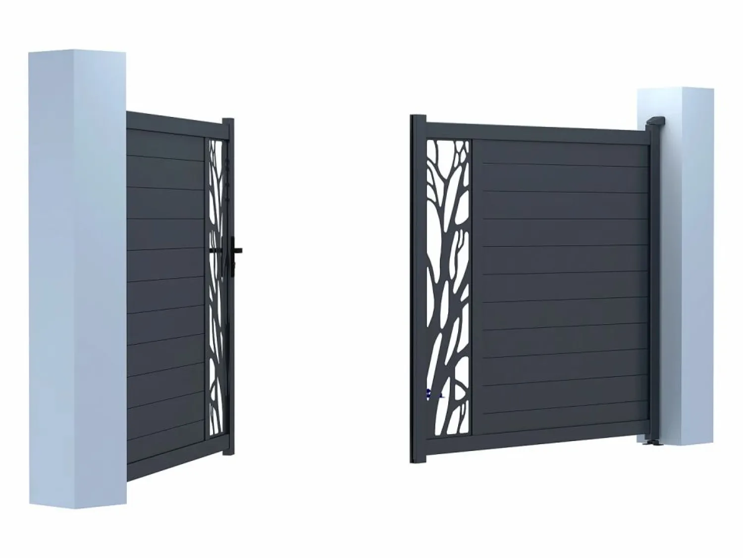 EXPERTLAND Puerta corredera eléctrica de aluminio semi transparente motivos L400xH179 cm antracita LABRIT II