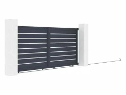 Discount EXPERTLAND Puerta corredera eléctrica de aluminio perforado L374 x H165 cm antracita PRIMO Gris antracita