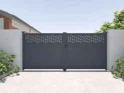 EXPERTLAND Puerta corredera eléctrica de aluminio semiperforada L397 x H181 cm antracita - BAZIO