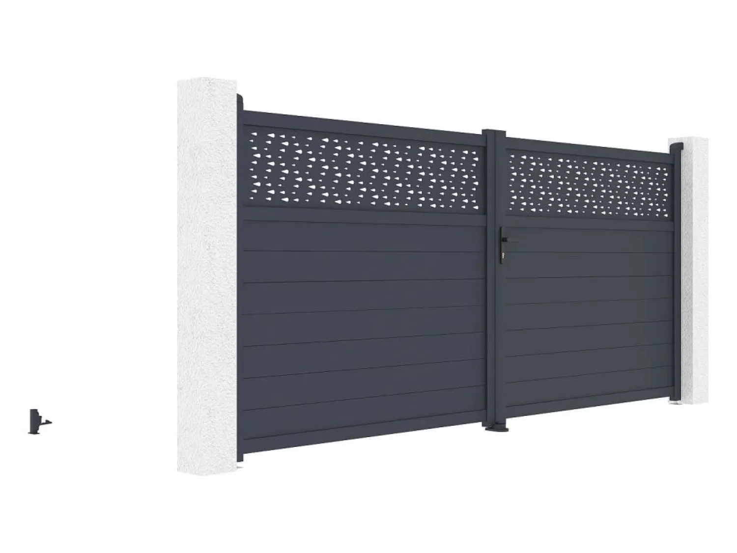 EXPERTLAND Puerta corredera eléctrica de aluminio semiperforada L397 x H181 cm antracita - BAZIO