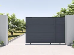 Clearance Puerta corredera eléctrica de aluminio con lamas L416 x H180 cm antracita - VIAZO Portón