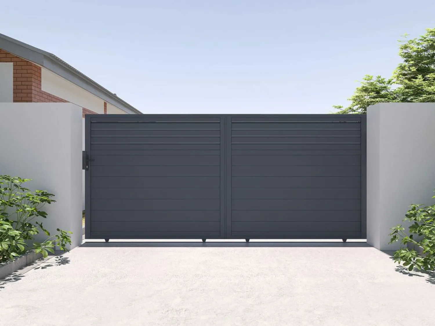 Clearance Puerta corredera eléctrica de aluminio con lamas L416 x H180 cm antracita - VIAZO Portón