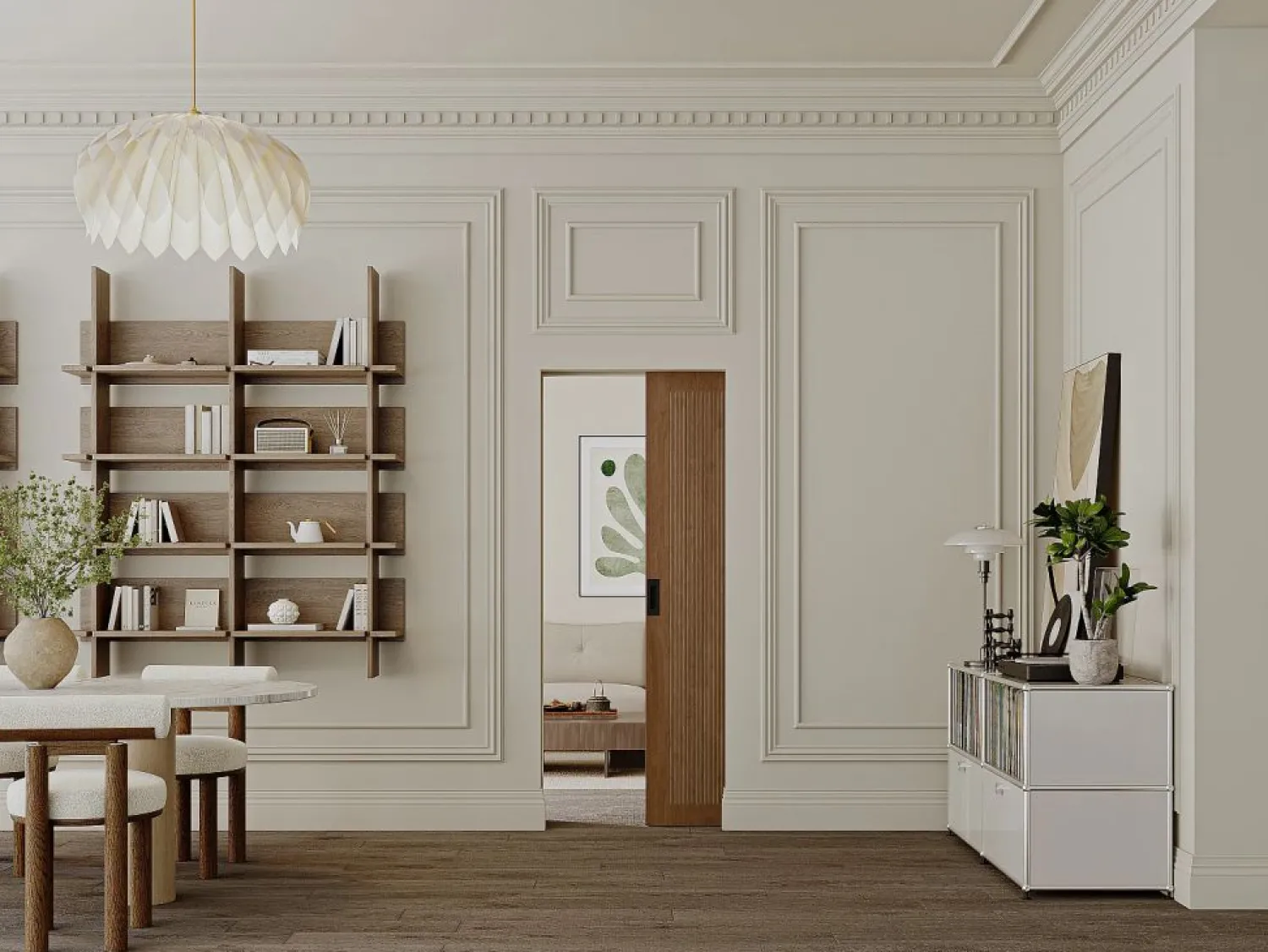 Puerta corredera empotrable en MDF y madera natural oscura - H205 x L93 cm - SANDORA Puerta Corredera
