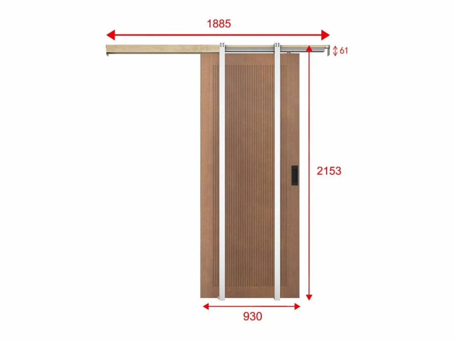 Puerta corredera empotrable en MDF y madera natural oscura - H205 x L93 cm - SANDORA Puerta Corredera