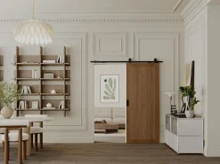 Discount Puerta corredera empotrable de MDF y madera natural oscura - H205 x L83 cm - SANDORA Puerta Corredera