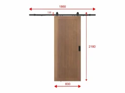 Discount Puerta corredera empotrable de MDF y madera natural oscura - H205 x L83 cm - SANDORA Puerta Corredera