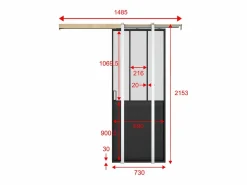 Clearance Puerta corredera empotrada, vidrio mate, Alt. 205 x Ancho 73 cm, ARTISTO II Puerta Corredera