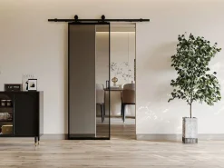 Best Puerta corredera en aplique - aluminio cristal ahumado - Alt. 205 x L63 cm - LINCI II Puerta Corredera