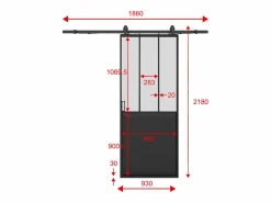 Outlet Puerta corredera estilo taller con riel, MDF y vidrio templado esmerilado, Alt. 205 x Ancho 93 cm, ARTISTO II Puerta Corredera