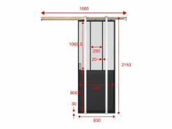Outlet Vente-unique Puerta corredera estilo taller en sistema de empotrado, cristal esmerilado, Alt. 205 x Ancho 83 cm, ARTISTO II Negro