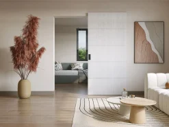 Vente-unique Puerta corredera invisible de madera y MDF - 93 x 210 cm - - SOMIRI Blanco