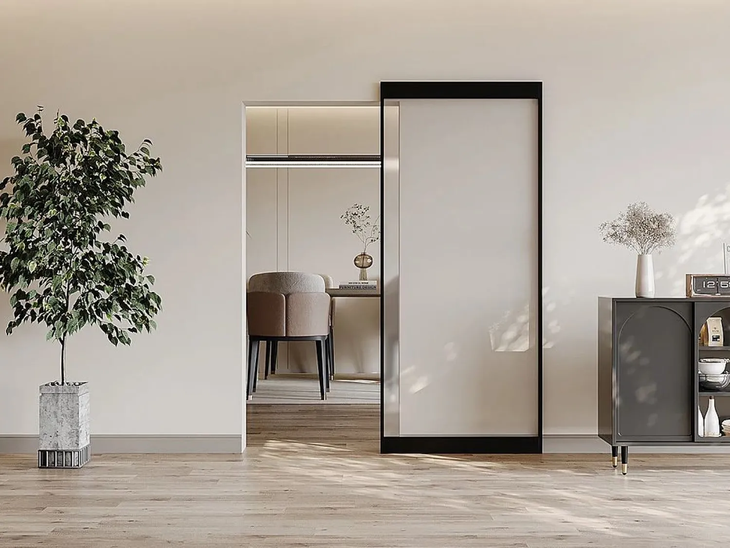 Hot Puerta corredera invisible de aluminio y cristal templado traslúcido - 103 x 210 cm - TORIPA Puerta Corredera