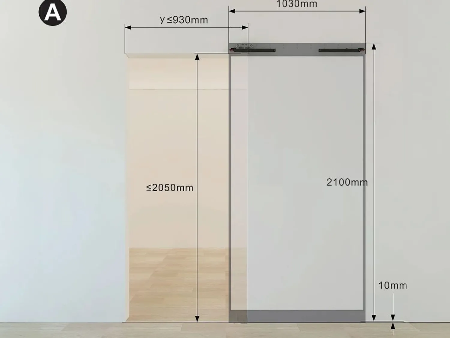 Hot Puerta corredera invisible de aluminio y cristal templado traslúcido - 103 x 210 cm - TORIPA Puerta Corredera
