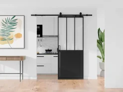 Hot Puerta corredera para taller aplicada en riel, MDF y vidrio esmerilado, Alt. 205 x Ancho 73 cm, ARTISTO II Puerta Corredera