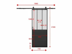 Hot Puerta corredera para taller aplicada en riel, MDF y vidrio esmerilado, Alt. 205 x Ancho 73 cm, ARTISTO II Puerta Corredera