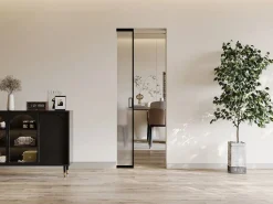 Best Vente-unique Puerta corredera sistema de empotramiento - vidrio templado esmerilado - H205 cm x L63 cm - LINCI II Negro