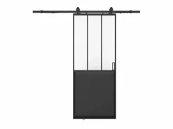 Online Vente-unique Puerta corredera tipo taller con riel, MDF y cristal templado esmerilado, Alt. 205 x Ancho 83 cm, ARTISTO II Negro