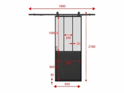 Online Vente-unique Puerta corredera tipo taller con riel, MDF y cristal templado esmerilado, Alt. 205 x Ancho 83 cm, ARTISTO II Negro