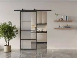 Vente-unique Puerta corredera vista aluminio y vidrio esmerilado - Alt. 205 x L93 cm - SINCA II