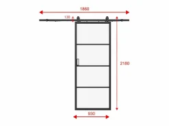 Vente-unique Puerta corredera vista aluminio y vidrio esmerilado - Alt. 205 x L93 cm - SINCA II
