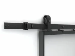 Vente-unique Puerta corredera vista aluminio y vidrio transparente - Alt. 205 x L63 cm - SINCA II Negro