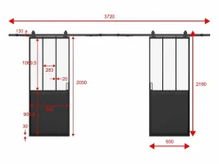 Hot Vente-unique Puerta corredera vista doble con riel de vidrio templado 2 x Alt. 205 x L93 cm, ARTISTO II Negro