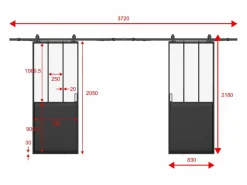 Discount Vente-unique Puerta corredera vista doble de cristal templado 2 x Alt. 205 x Ancho 83 cm, ARTISTO II Negro