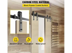 New Puerta Corrediza SucceBuy Kit de Herrajes para Puertas de Granero de Acero al Carbono de 11 Pies para Puertas Dobles Negro
