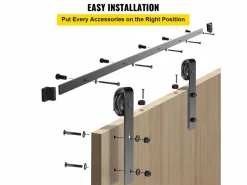 New Puerta Corrediza SucceBuy Kit de Herrajes para Puertas de Granero de Acero al Carbono de 11 Pies para Puertas Dobles Negro