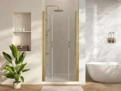 Shower & Design Puerta de ducha batiente dorada, 80 x 195 x 1,92 cm, vidrio y metal, SARASOTA