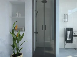 Shower & Design Puerta de ducha batiente mate, 70 x 195 x 1.92 cm, cristal y metal, SARASOTA
