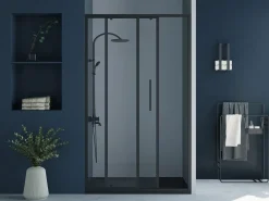 Shower & Design Puerta de ducha corredera mate estilo industrial, 140 x 195 cm, TORONI