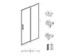 Online Shower & Design Puerta de ducha corredera mate estilo industrial, 120 x 195 cm, TORONI Negro
