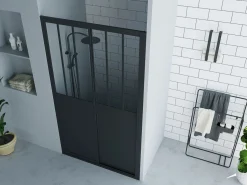 Shower & Design Puerta de ducha corredera negra estilo atelier, mampara de ducha, 120 x 195 cm, URBANIK