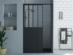 Shower & Design Puerta de ducha corredera mate estilo taller, 140 x 195 cm, URBANIK