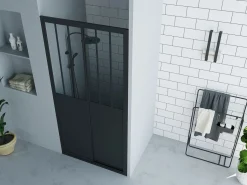 Clearance Puerta de ducha corredera negra estilo atelier, mampara de ducha, 100 x 195 cm, URBANIK Mampara De Ducha
