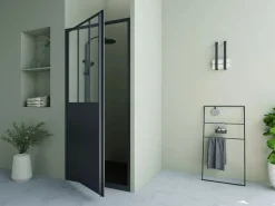 Online Shower & Design Puerta de ducha pivotante mate estilo atelier, mampara de ducha, 80 x 195, URBANIK Negro