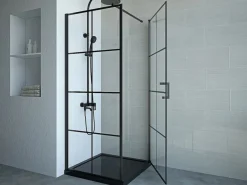 Shower & Design Puerta de ducha serigrafiada pivotante con mampara fija mate, 80 x 190 cm, CAPARICA