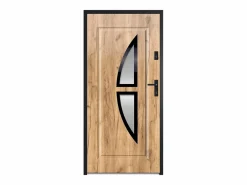Vente-unique Puerta de entrada COVAS en acero vitrificado y acero inoxidable, Al. 207 x An. 100 cm, efecto roble, apertura a la izquierda. Color natural claro