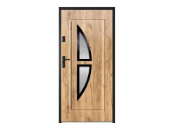 Vente-unique Puerta de entrada COVAS en acero vitrificado y acero inoxidable, Al. 207 x An. 100 cm, efecto roble, apertura a la derecha. Color natural claro