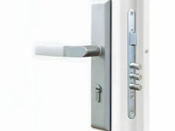 Vente-unique Puerta de entrada de acero con moldura de acero inoxidable, 207 x 100 cm, efecto roble - apertura a la izquierda - TIFANA
