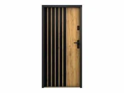Outlet Vente-unique Puerta de entrada de acero Alt. 207 x L100 cm - Madera y negro - empuje izquierdo - COBRITA Color natural claro