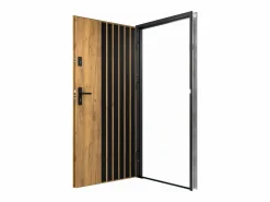Outlet Vente-unique Puerta de entrada de acero Alt. 207 x L100 cm - Madera y negro - empuje izquierdo - COBRITA Color natural claro