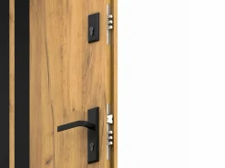 Outlet Vente-unique Puerta de entrada de acero Alt. 207 x L100 cm - Madera y negro - empuje izquierdo - COBRITA Color natural claro