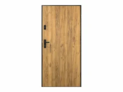 Outlet Vente-unique Puerta de entrada de acero Alt. 207 x L100 cm - Madera y negro - empuje izquierdo - COBRITA Color natural claro