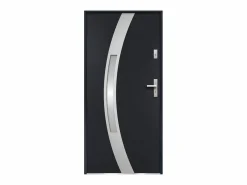 Vente-unique Puerta de entrada de acero acristalada con inox Alt. 207 x Ancho 100 cm antracita se abre hacia la izquierda TROFA