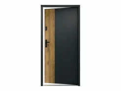 Best Vente-unique Puerta de entrada de acero Alt. 207 x L100 cm - Negro y madera - apertura derecha - MABENA Color natural claro