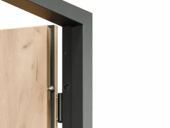 Outlet Vente-unique Puerta de entrada de acero macizo e inoxidable Alt.207 x An. 100 cm efecto roble Apertura derecha - LUSADA Color natural claro