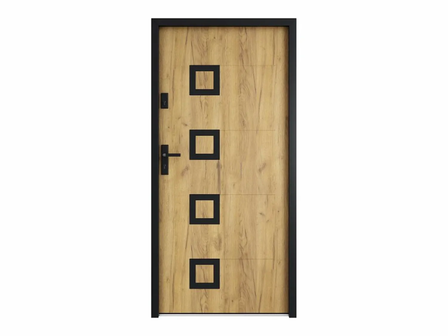 Vente-unique Puerta de entrada de acero con detalles en acero inoxidable, 207 cm de alto x 100 cm de ancho, efecto roble - apertura a la derecha - TIFANA